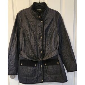 Talbots Quilted Barn Jacket Belted‎ Black Size 1X Corduroy Trim Chore Pockets
